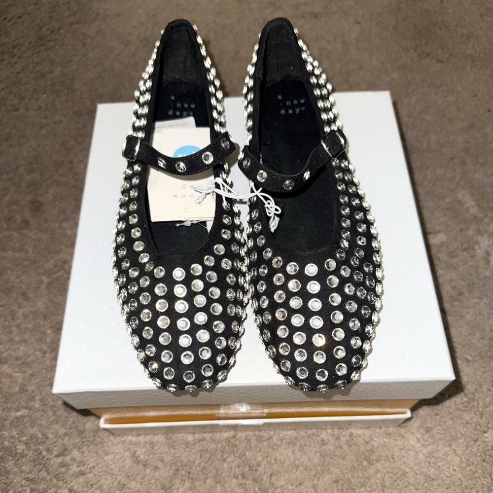 NWT - A New Day Issa Rhinestone Mary-Jane Ballet Flats